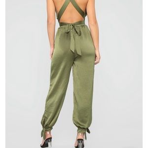Cross back satin jumpsuit